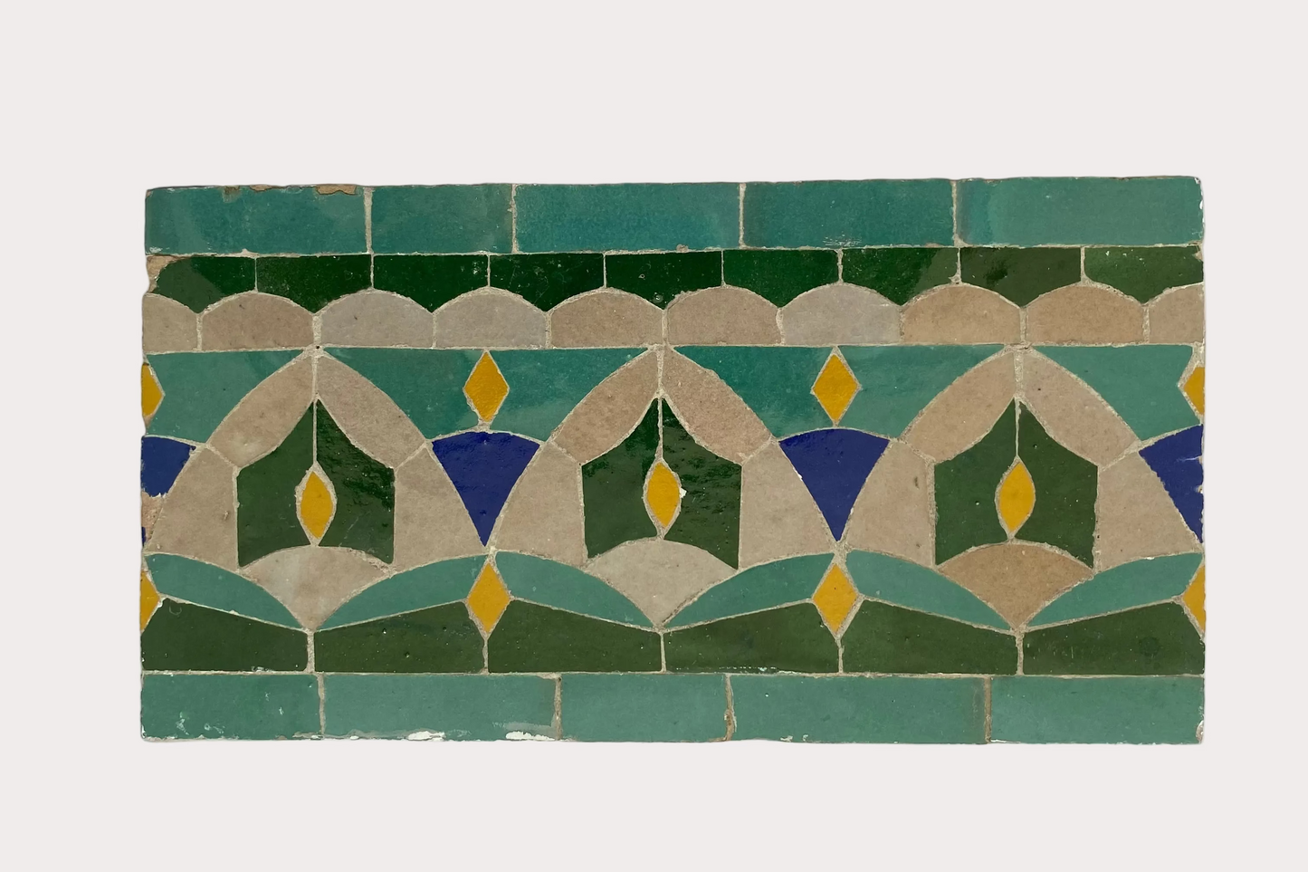 Frise en zellige marocain motif Jardin Majorelle bleu azur et blanc, 30x10 cm, bordure pour mur et salle de bain.