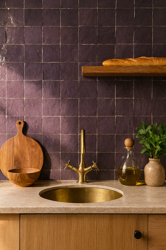 Zellige Marocain - 10x10 - Violet - " Prune Andalouse" -(0,5m²) - Réf 030