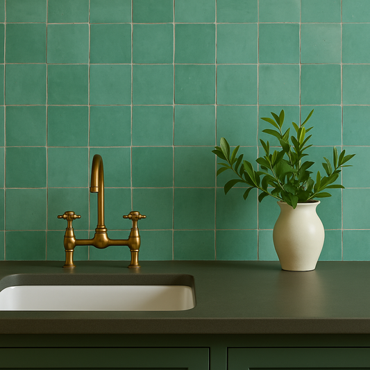 Zellige Marocain - 10x10 - Vert Clair  -(0,5m²) Réf 012
