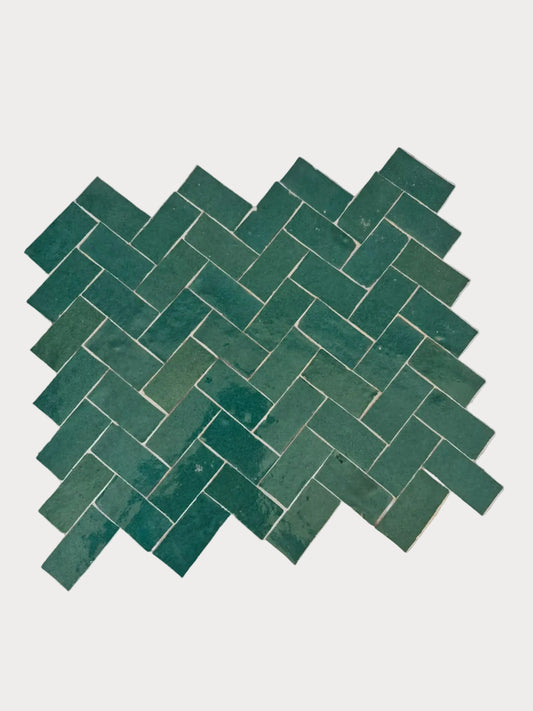 Mosaique Chevron sur plaque - 28,3 x 27,5 cm - Vert Émeraude - Réf 310