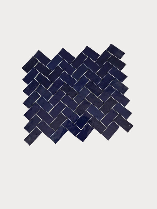 Mosaique Chevron sur plaque - 28,3 x 27,5 cm - Bleu Mogador   - Réf 303