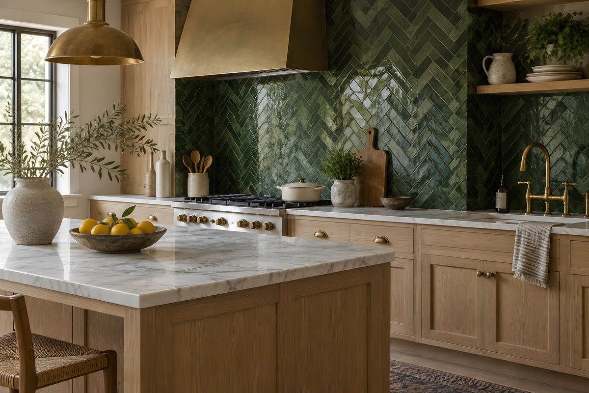 Cuisine en mosaïque chevron verte