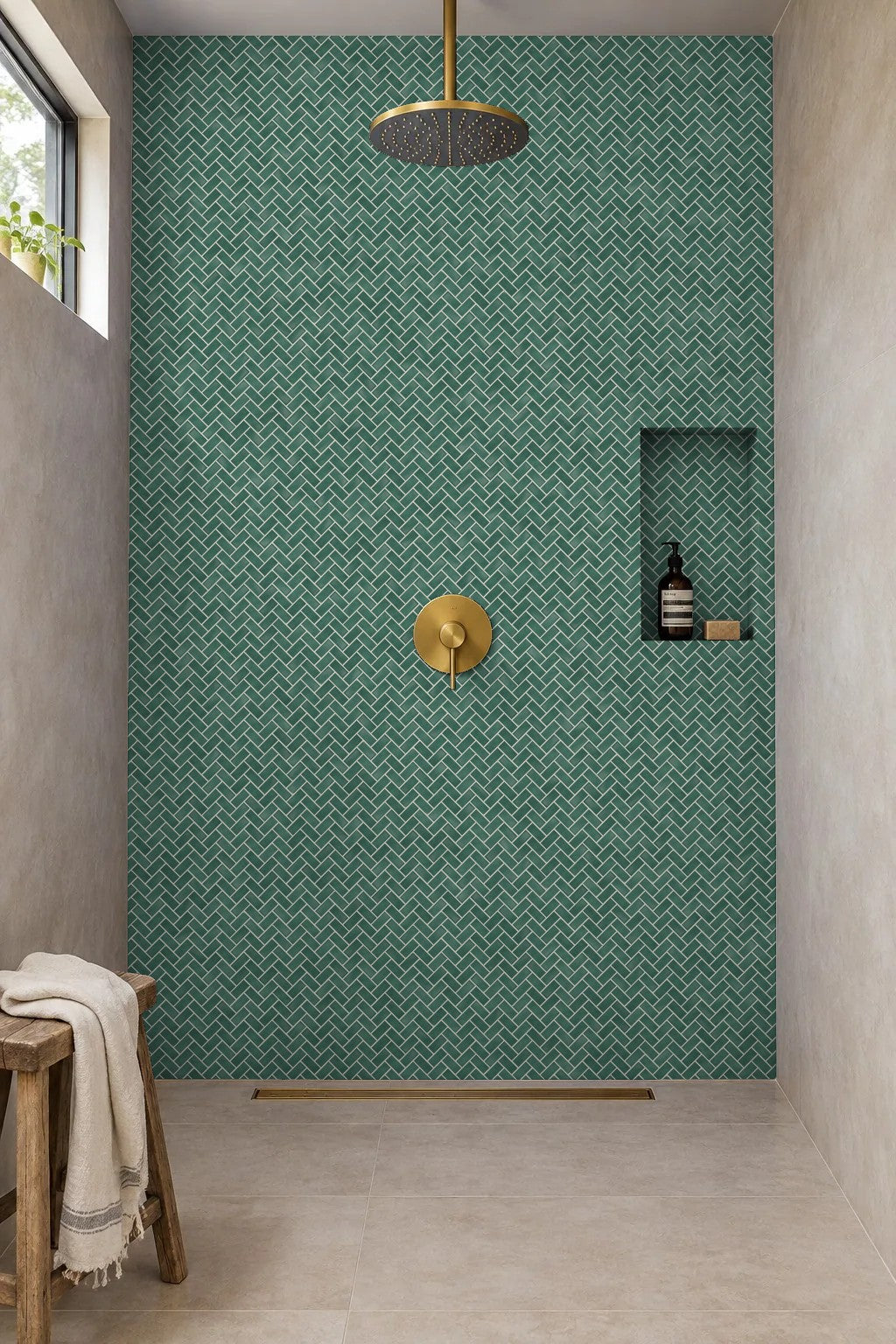 Mosaique Chevron sur plaque - 28,3 x 27,5 cm - Vert Émeraude - Réf 310