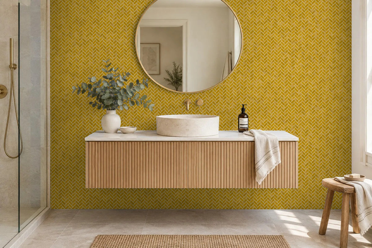 Mosaique Chevron sur plaque - 28,3 x 27,5 cm - Jaune - " Safran de Taliouine "  - Réf 329 (