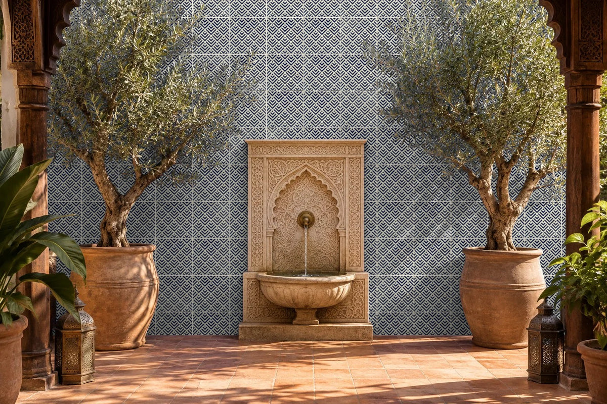 Zellige Marocain Zigzag Noir et Blanc 30x30 cm - Carrelage Artisanal Fait Main - Réf 1169